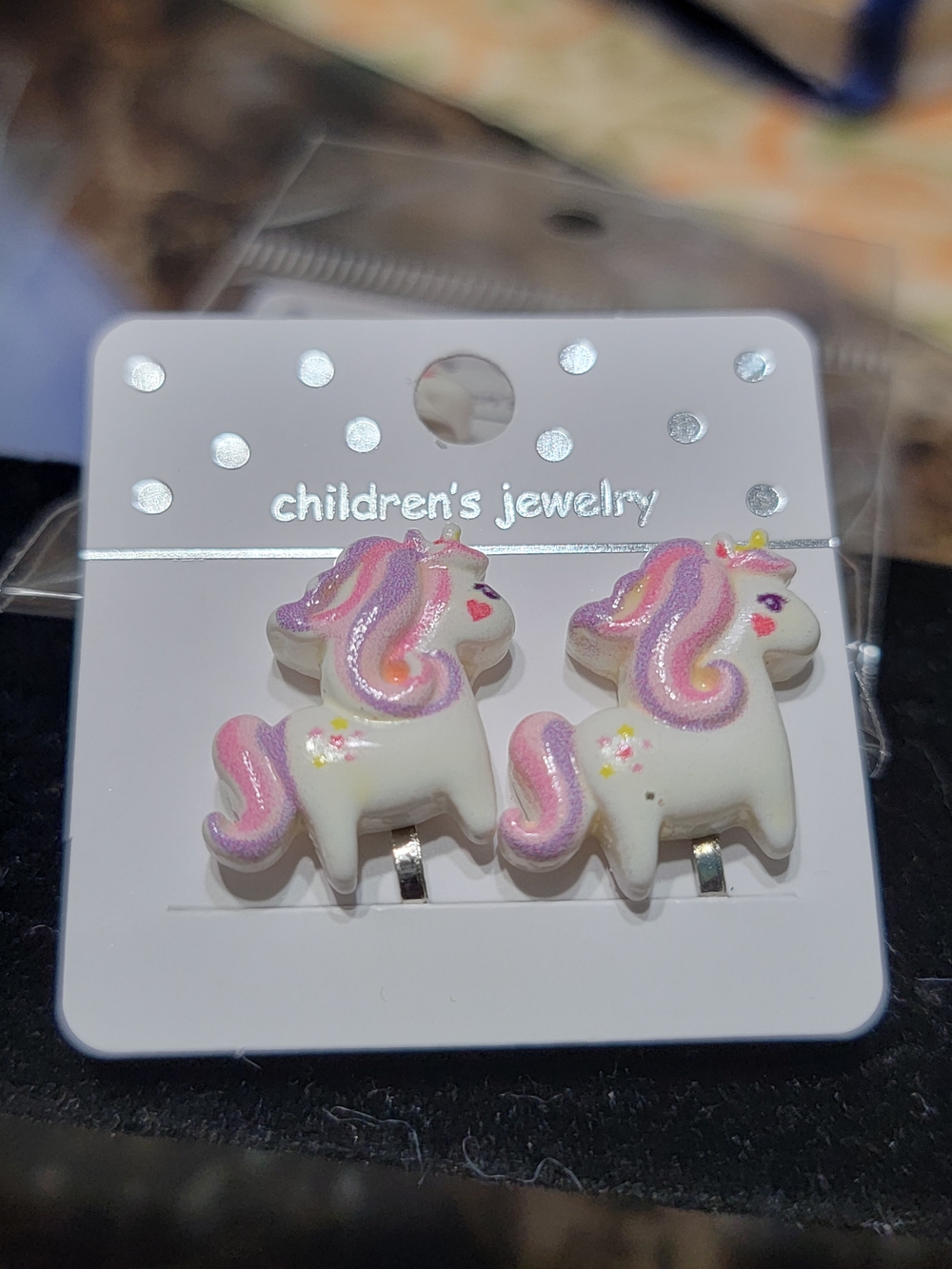 Children's Unicorn Clip-on Earring Set - White with Pink & Purple Mane